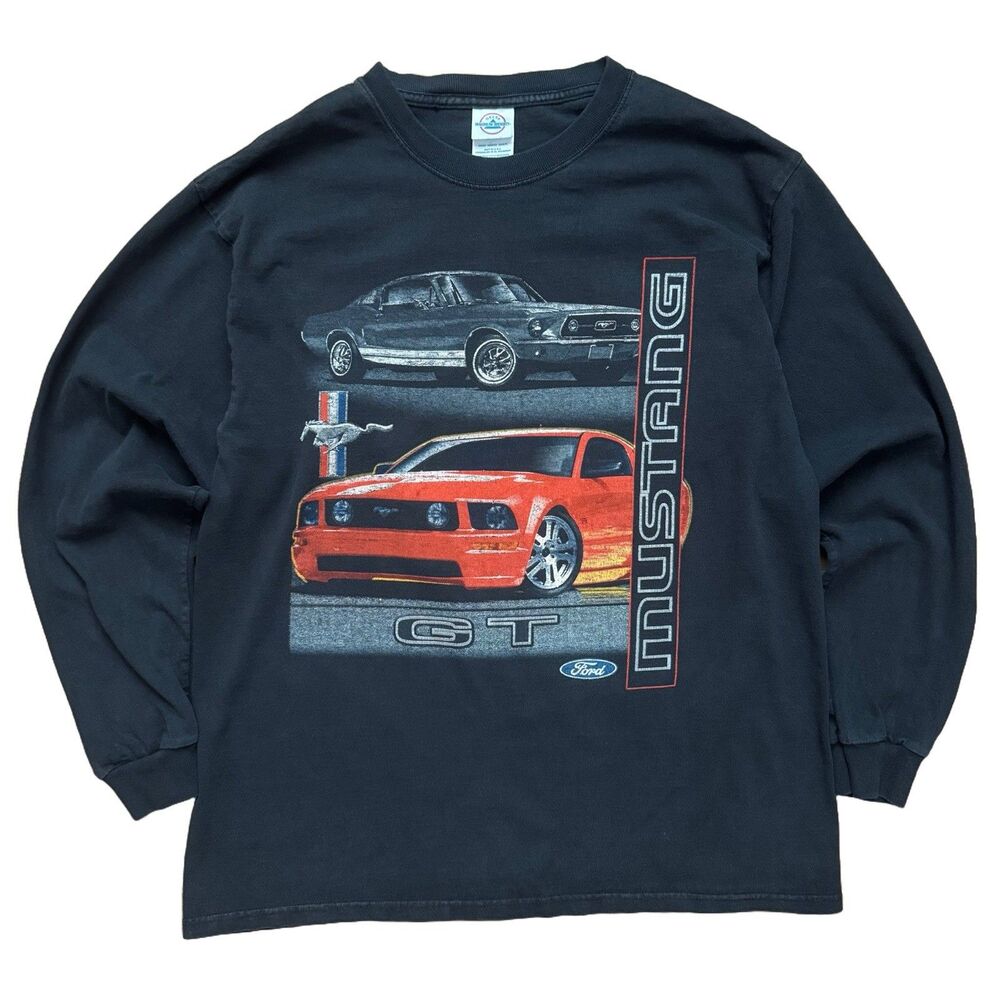 Delta Black Long Sleeve Tee with Mustang Graphic